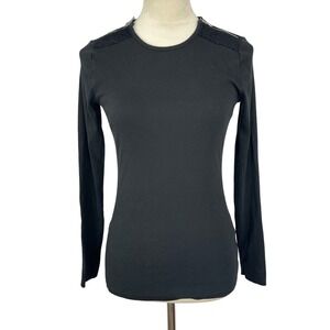 Lauren Ralph Lauren Black Long Sleeve Top Ribbed Knit Zipper ShoulderWomen Small